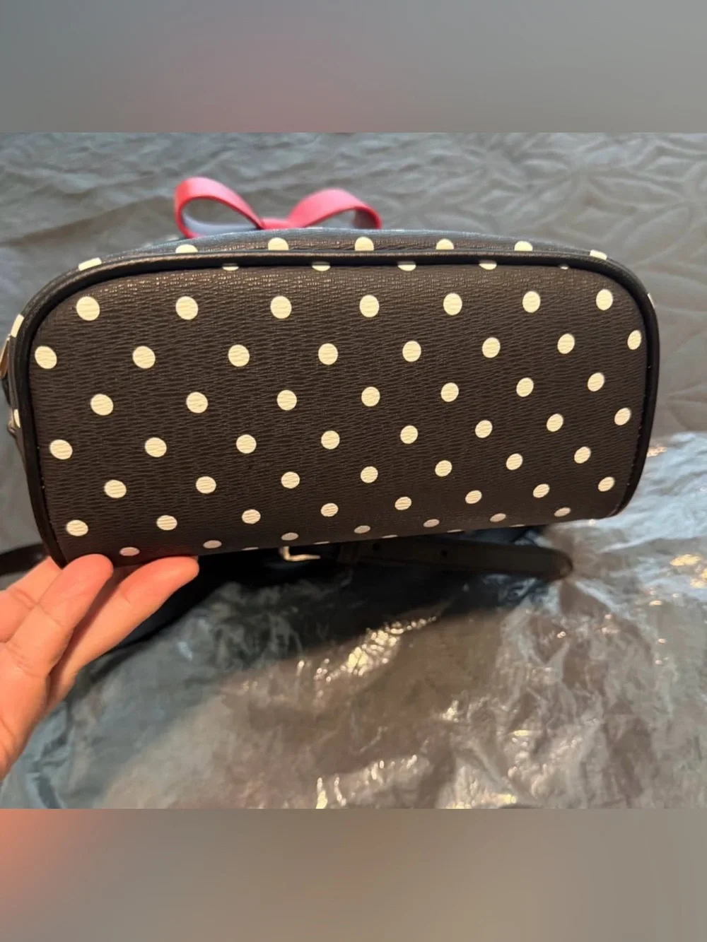 kate spade Black and White Polka Dot Backpack with Red Bow and wallet